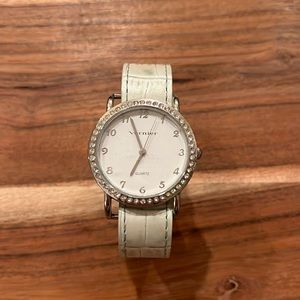 Vernier Cream Bone Leather & White Rhinestone Watch